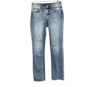 Judy Blue Jeans Womens 7 28 Blue Straight Low Rise Distressed Raw Hem JB8259MD